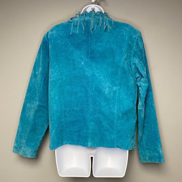 Dialogue Genuine Leather Washable Teal Green Western Fringe Coat Women's Size M - Picture 5 of 7